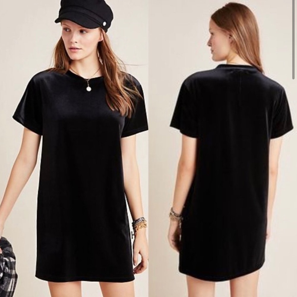 NWOT ANTHROPOLOGIE Stateside Jessica Velvet Tee Dress, Black Size Medium.